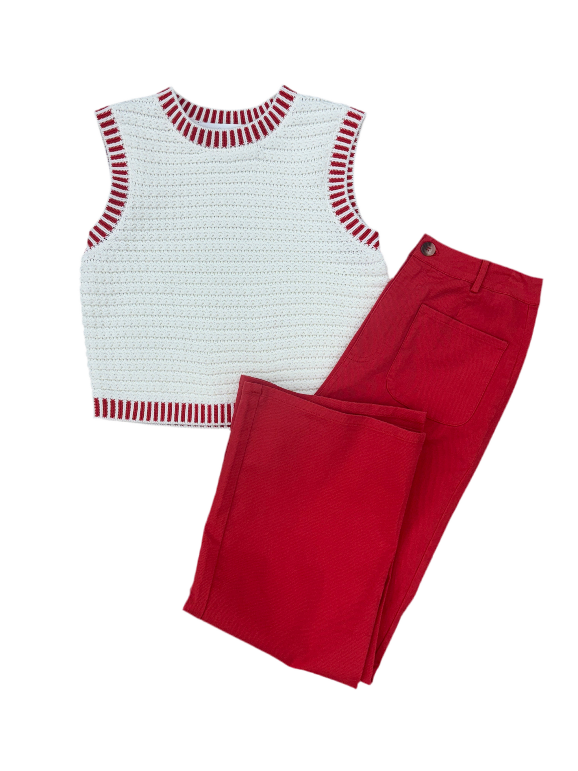 Knit Red Border Top
