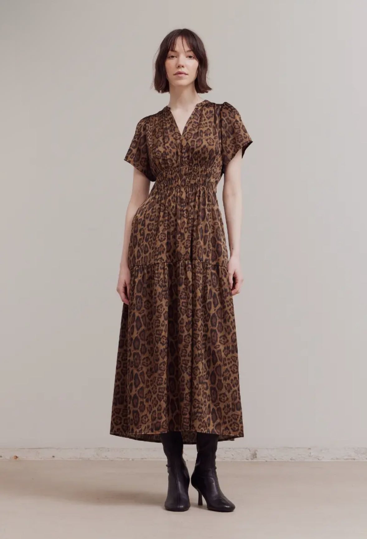 Leopard Satin Midi Dress