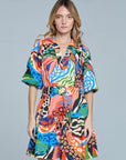 Safari Bubble Slv Mini Dress