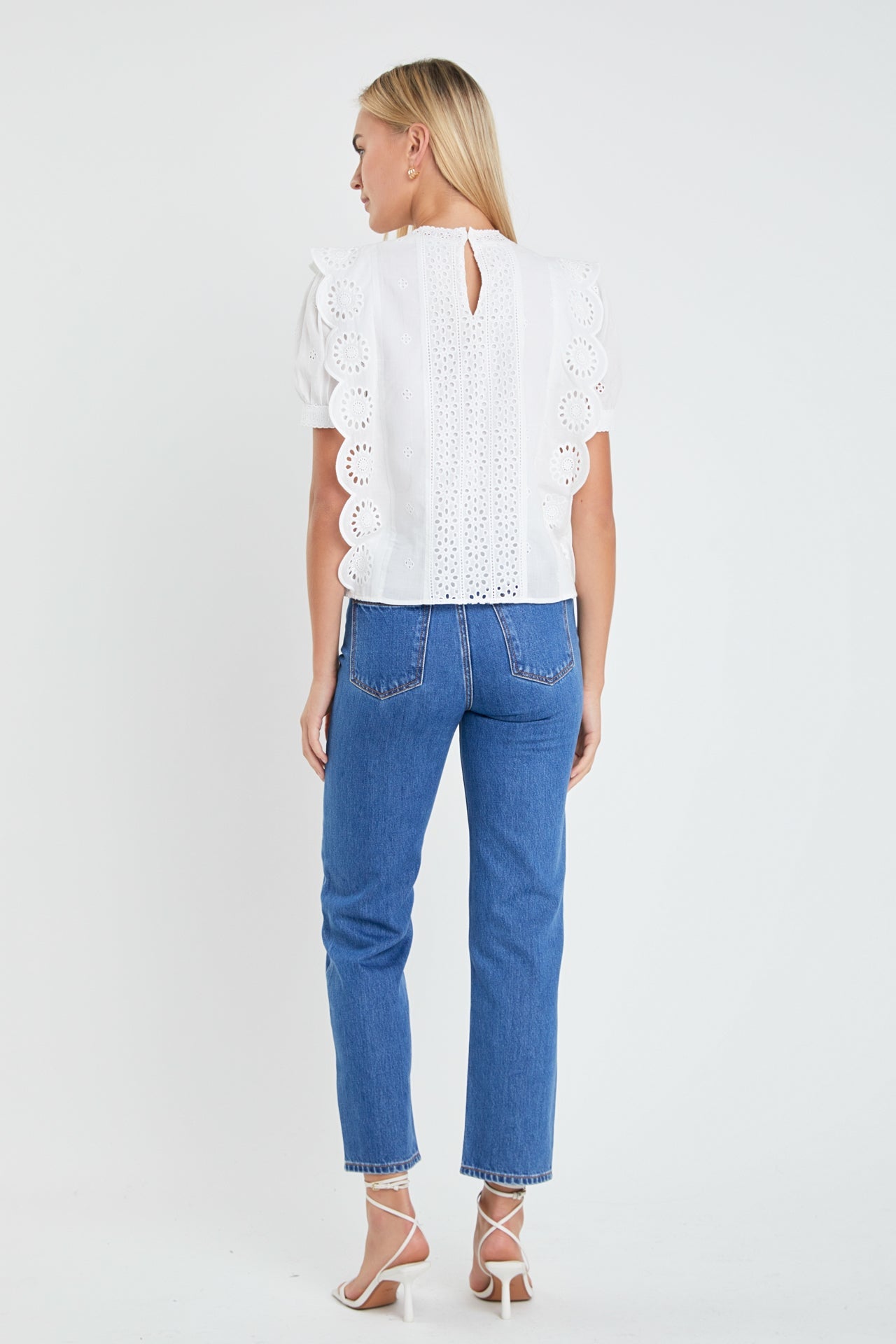 Eyelet Short Sleeve Blouse