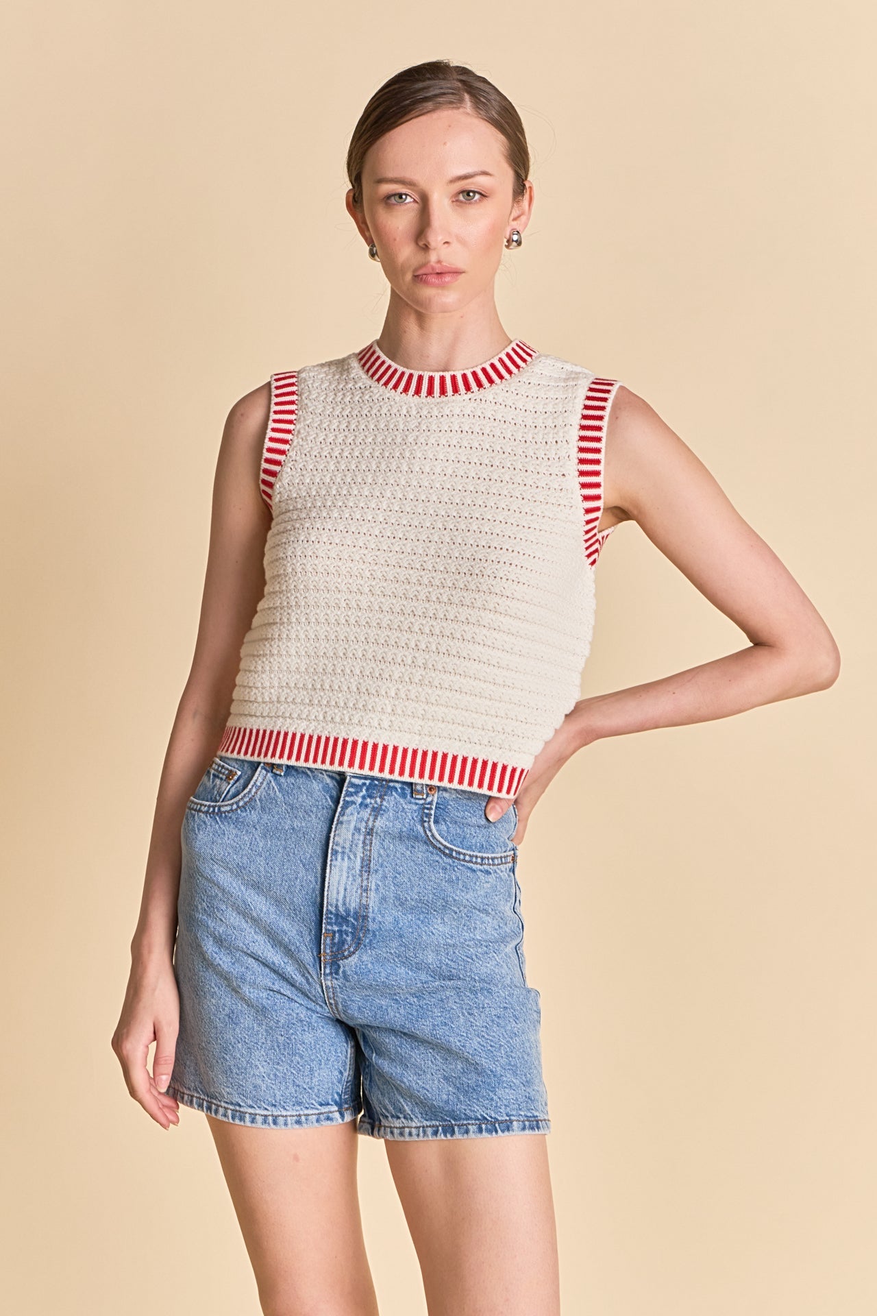 Knit Red Border Top