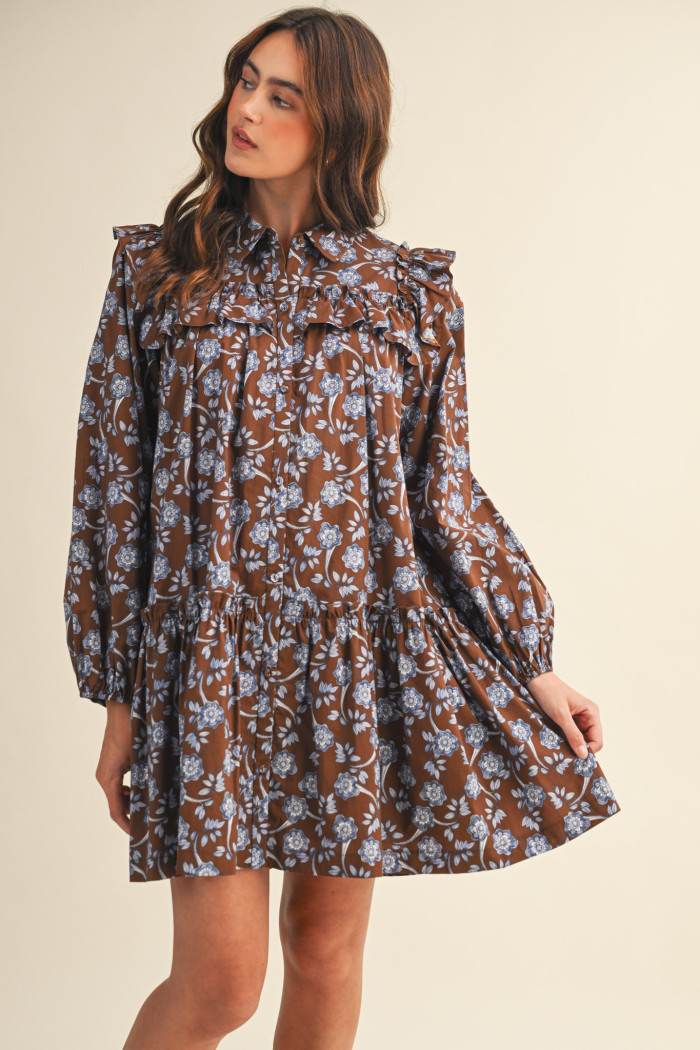 Brown Floral Dress