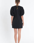 Laced Up Puffed Sleeve Mini Dress