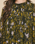 floral pintuck 3/4 length sleeves mini dress