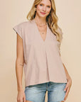 Cap Sleeve V-Neck Blouse