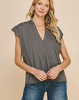 Cap Sleeve V-Neck Blouse