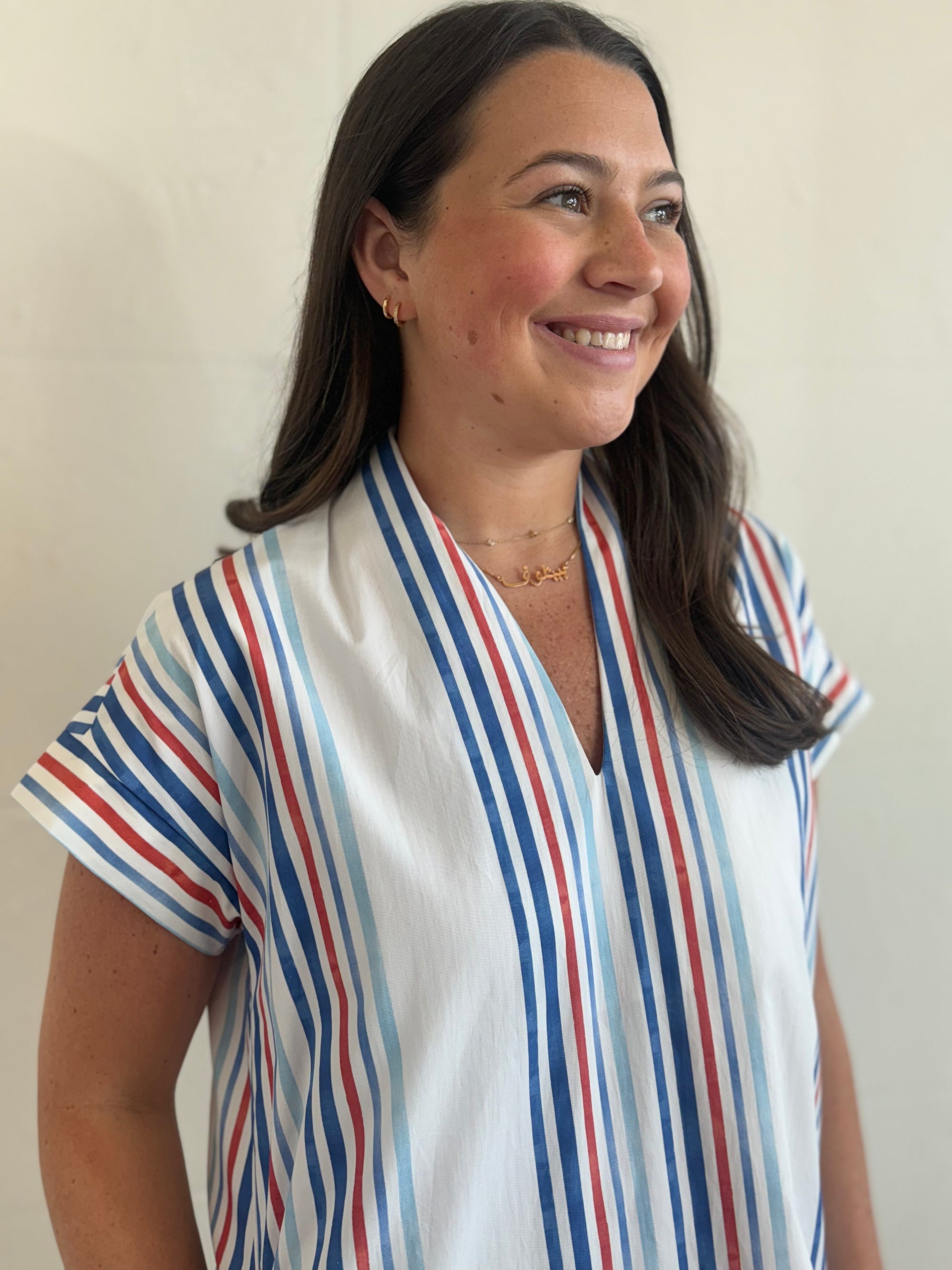 Nancy Dress - Red/White/Blue Stripes