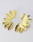 A pair of 24kt gold-plated floral design stud earrings displayed against a white background.