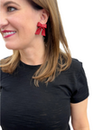 smocked waist pull on red tartan midi skirt