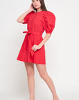 Red Poplin Button Up Dress