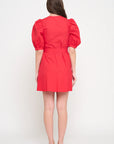 Red Poplin Button Up Dress