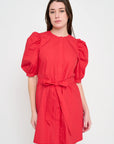 Red Poplin Button Up Dress