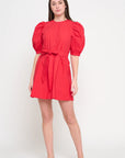 Red Poplin Button Up Dress