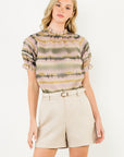 Tie dye top with beige and green lines