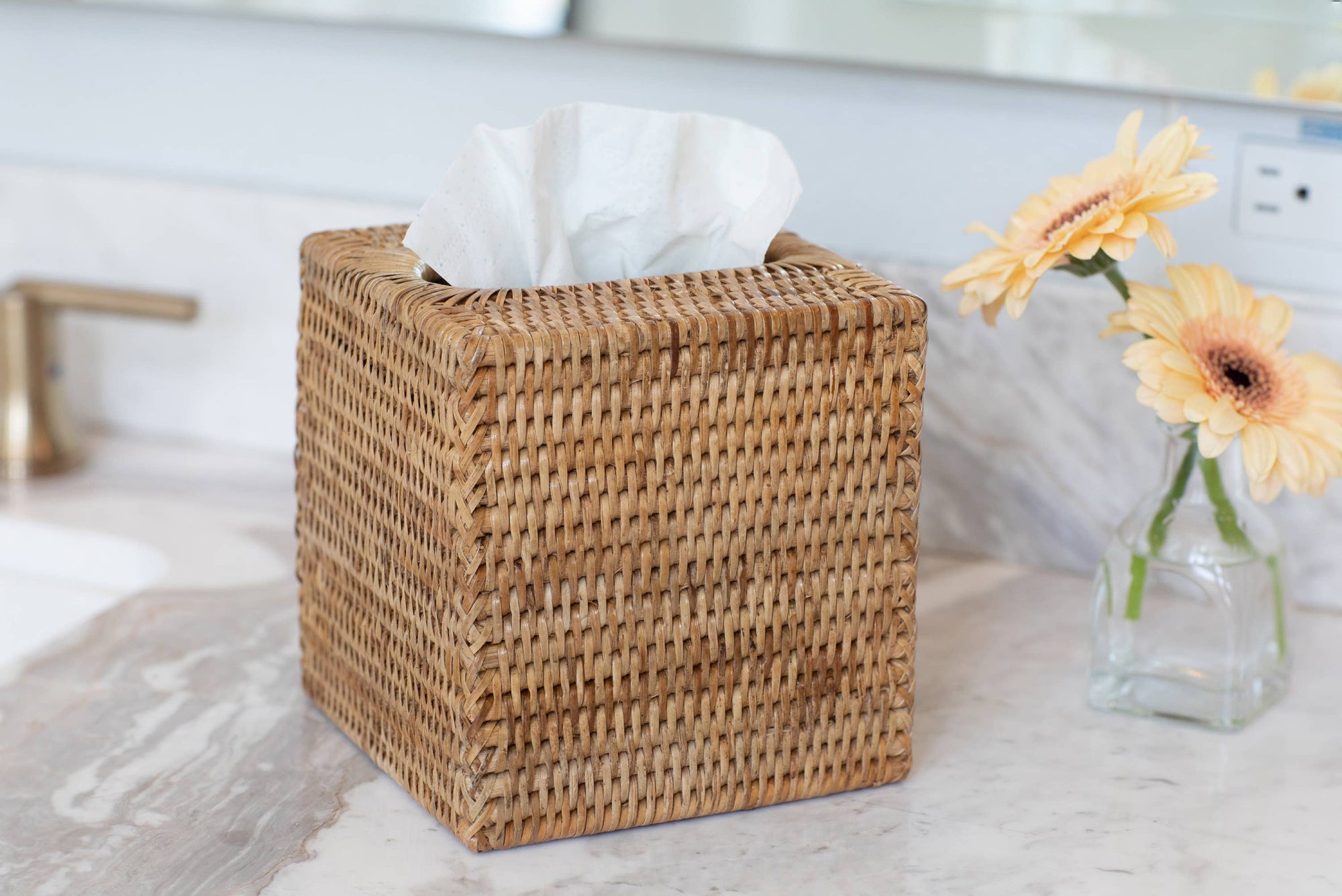 Rattan Column Tissue Box Cover