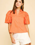Bubble Sleeve Collared Blouse