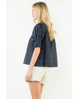 Crinkle Detail Top Navy - Chatsworth Boutique