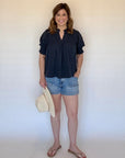 Crinkle Detail Top Navy - Chatsworth Boutique