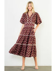 Puff Sleeve Block Print Dress