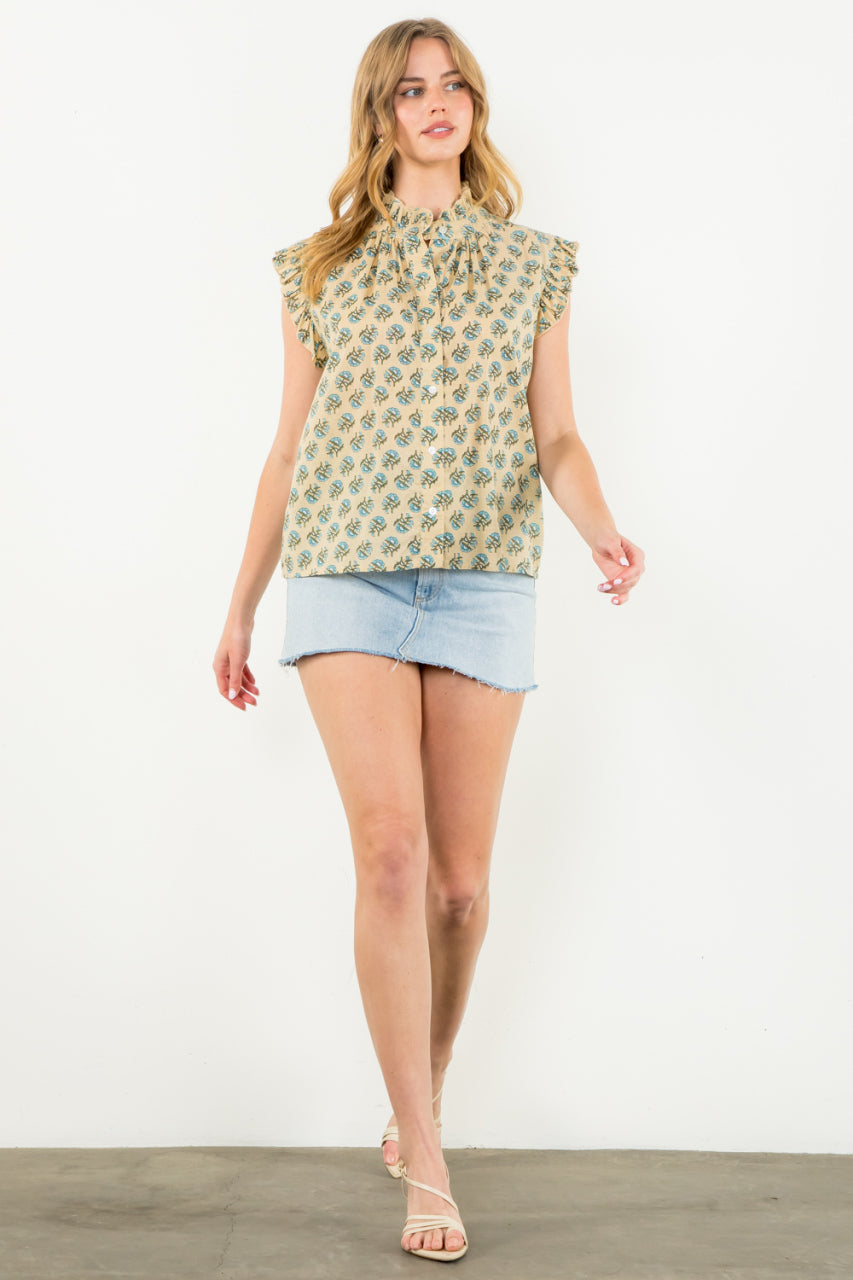 Ruffle Sleeve Floral Blouse