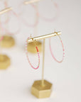 Skinny Pink Beaded Hoops