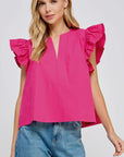Flutter Sleeve Poplin Top - Chatsworth Boutique