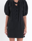 Laced Up Puffed Sleeve Mini Dress - Chatsworth Boutique