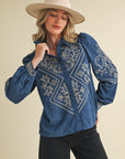 Persian Blue EMB Blouse