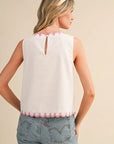 White Floral Embroidery Tank