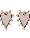 Pearl Studded Pink Tortoise Valentines Heart Earrings - Chatsworth Boutique
