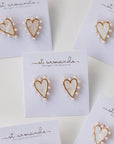 Pearl Studded Pink Tortoise Valentines Heart Earrings - Chatsworth Boutique
