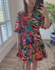 Safari Bubble Slv Mini Dress