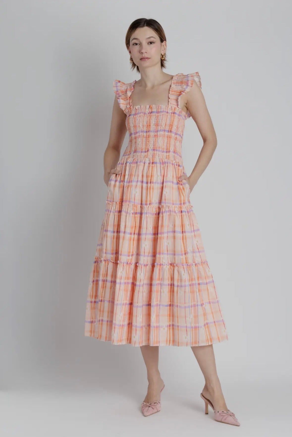 Printed Tiered Midi Dress XS