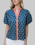 Puff Sleeve Floral Detailed V - Neck Top - Chatsworth Boutique