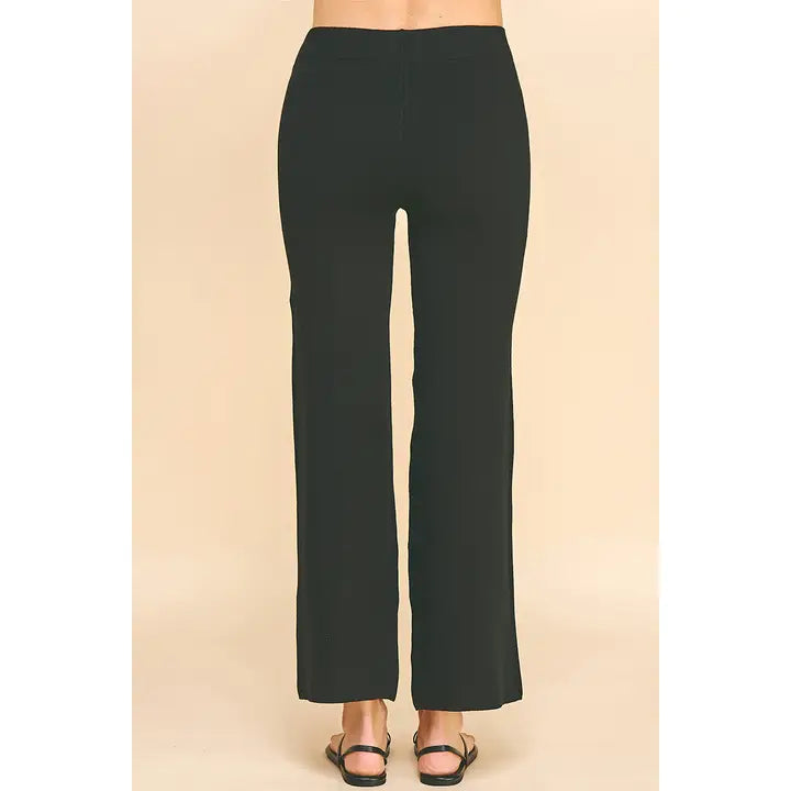 elastic waist pull on knit sweater straight leg pants