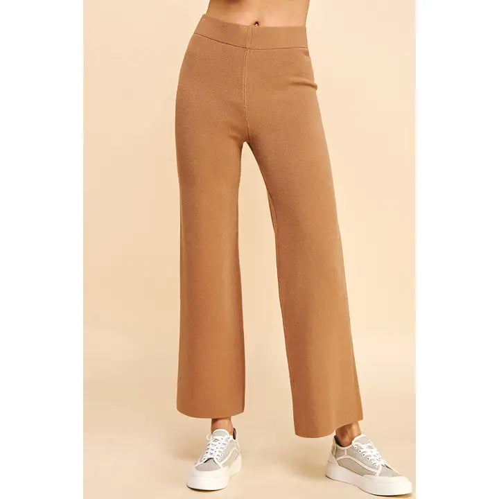 elastic waist pull on knit sweater straight leg pants