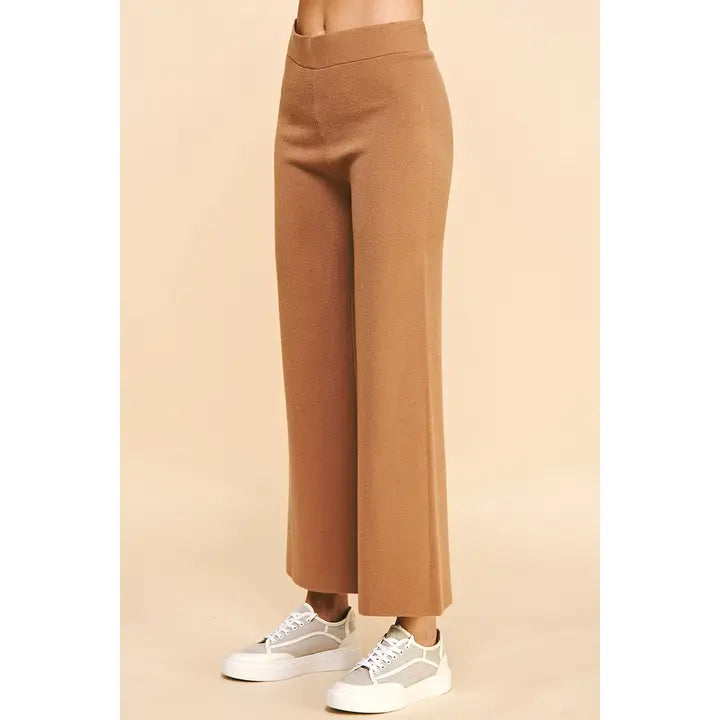 elastic waist pull on knit sweater straight leg pants