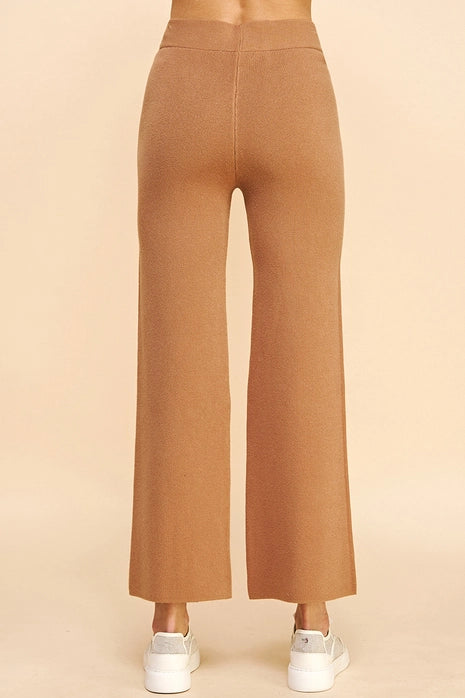 elastic waist pull on knit sweater straight leg pants