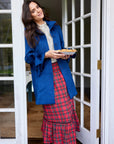 smocked waist pull on red tartan midi skirt