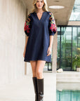 Embroidered Sleeve Denim Dress