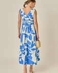Blue/White Ruched Midi Dress