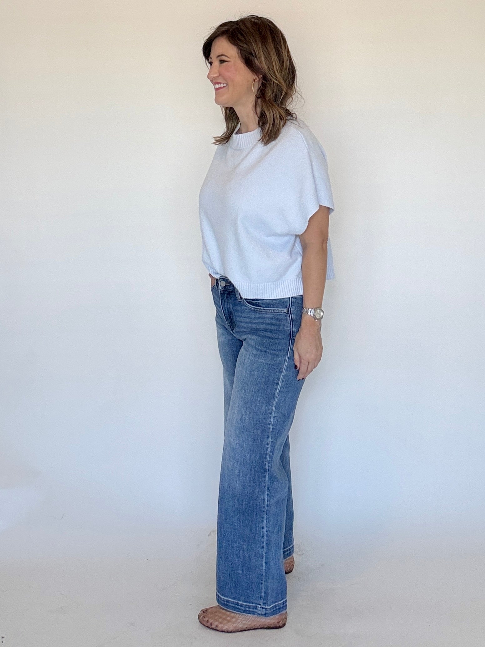 Mid Rise Ankle Wide Trouser Hem