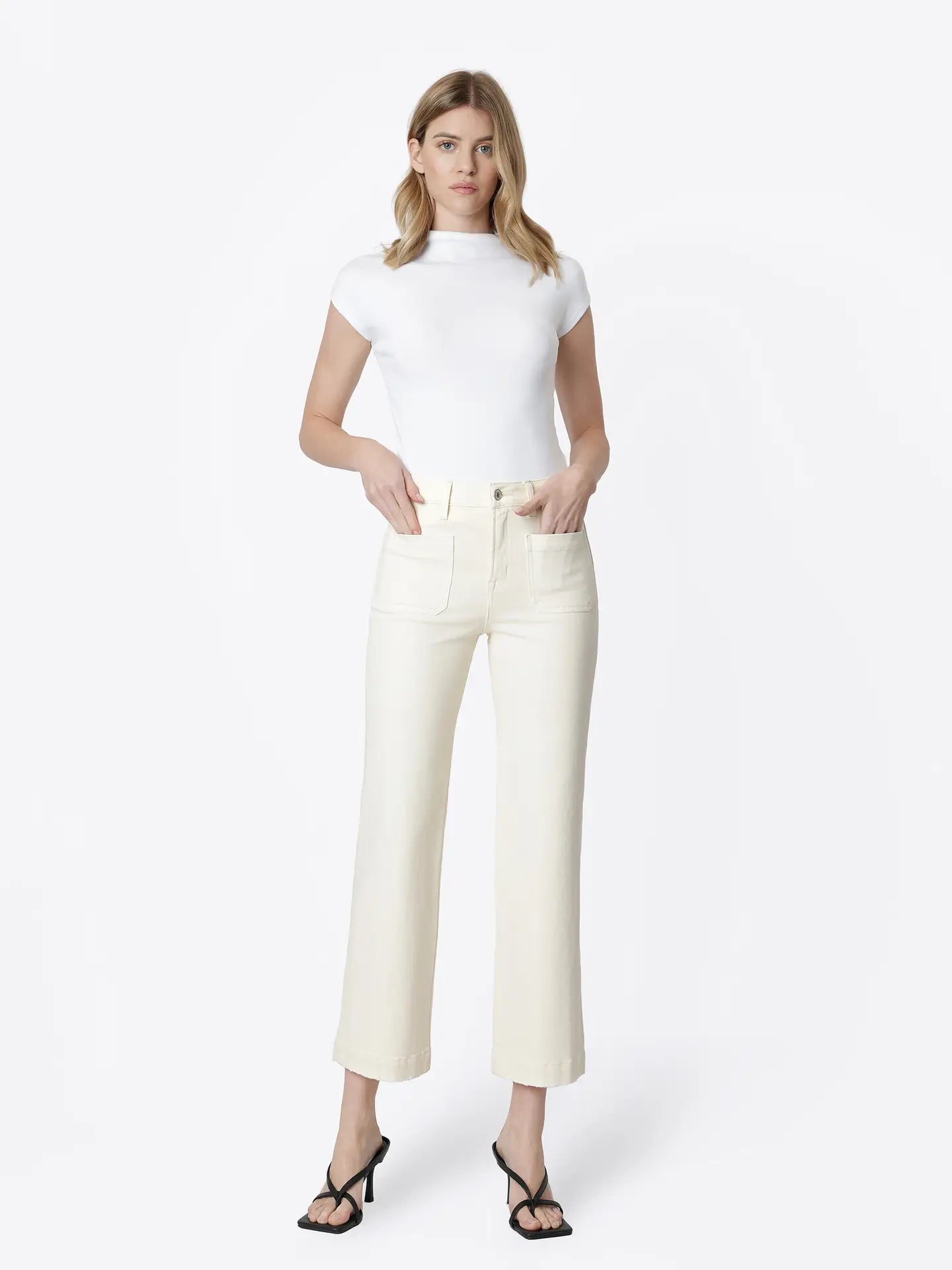 High Rise Pocket Slim/Wide Jean, Cream, Detail - VERVET
