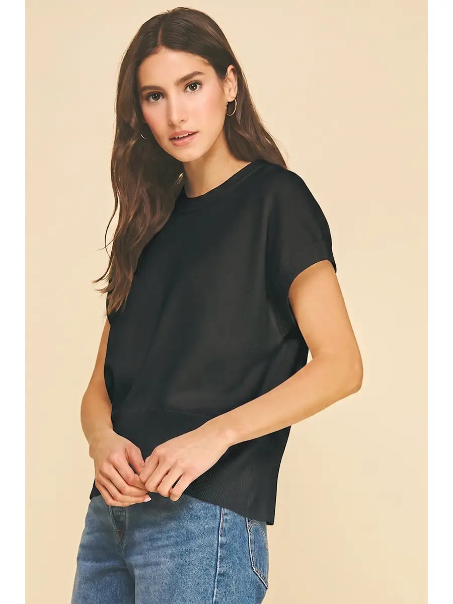 Black Cap Sleeve Blouse, Detail - PINCH