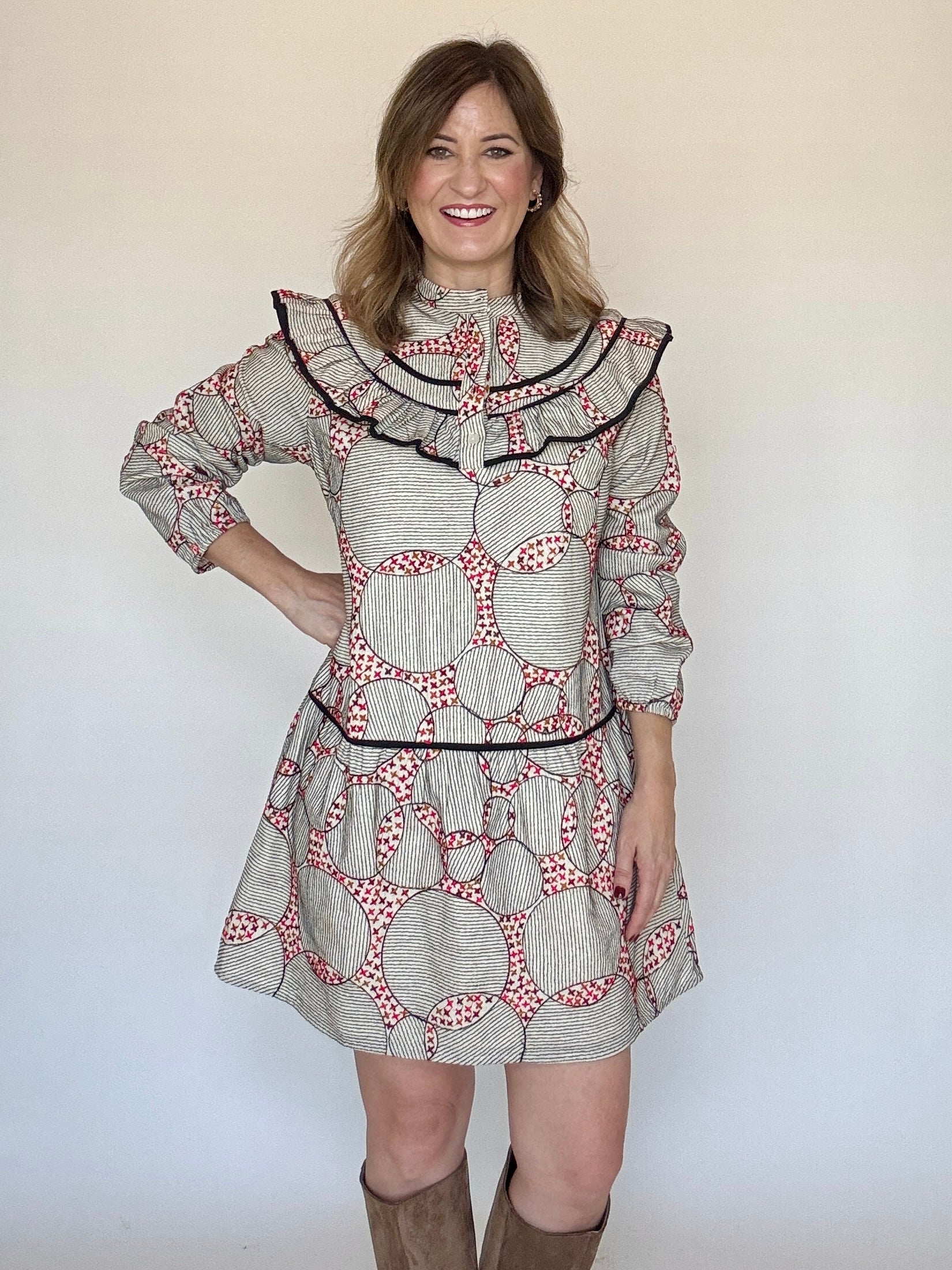 Contrast Piping Ruffled Mini - Azura