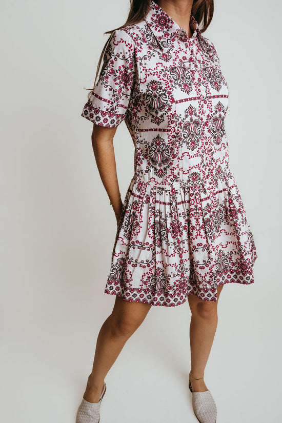 Woman wearing a Laroque Hannah Dress in Wrangler patter against a plain background