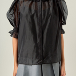Black Ruffled Short Sleeve Blouse - English Factory