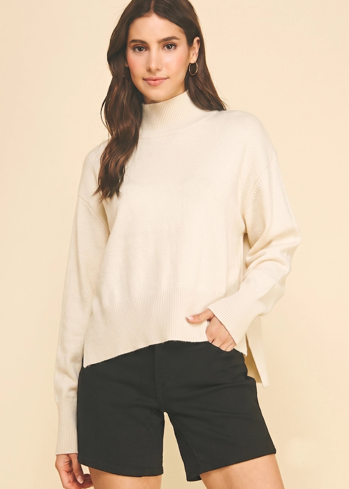 Turtleneck Hi/Lo, Ivory - PINCH