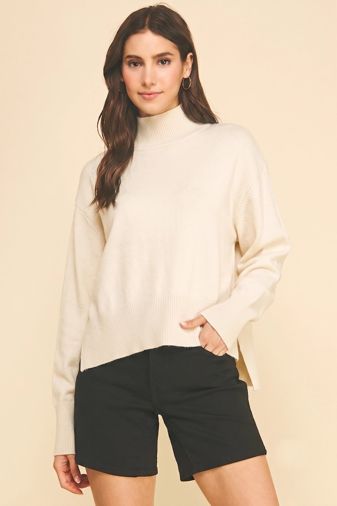 Turtleneck Hi/Lo, Ivory - PINCH