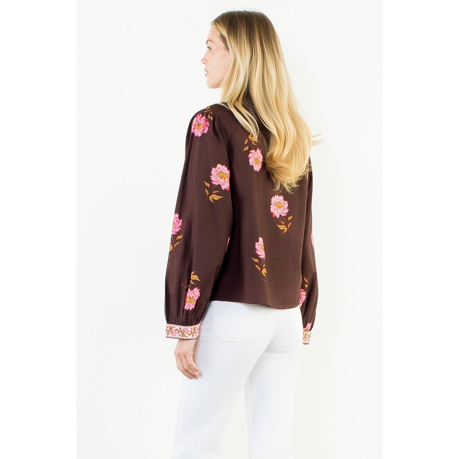 Long Sleeve Floral Top With Pattern Cuffs - Chatsworth Boutique